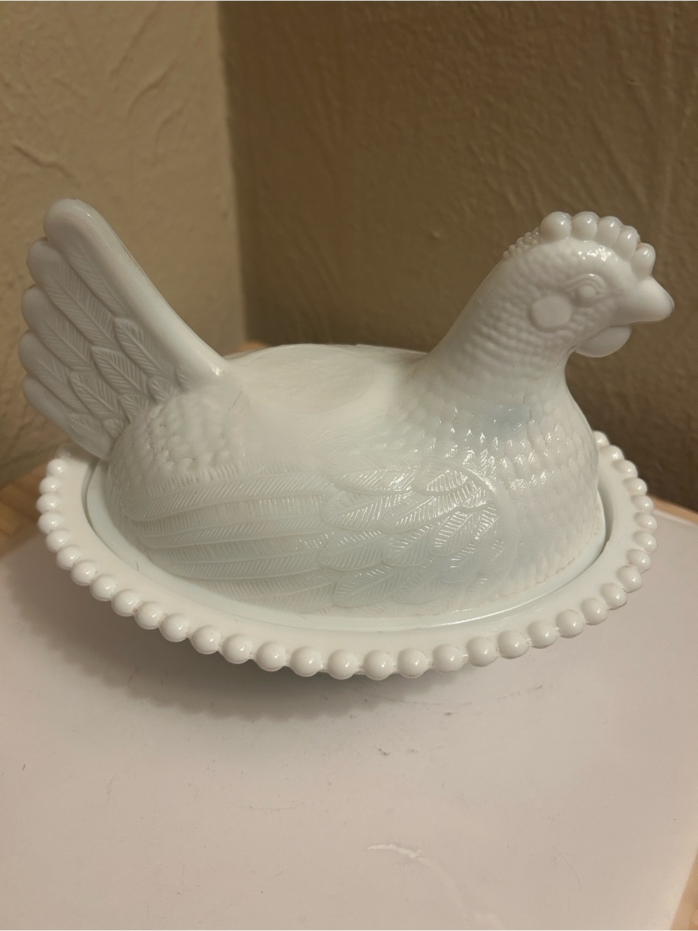 Milk Glass Hen on Nest Covered Dish - White